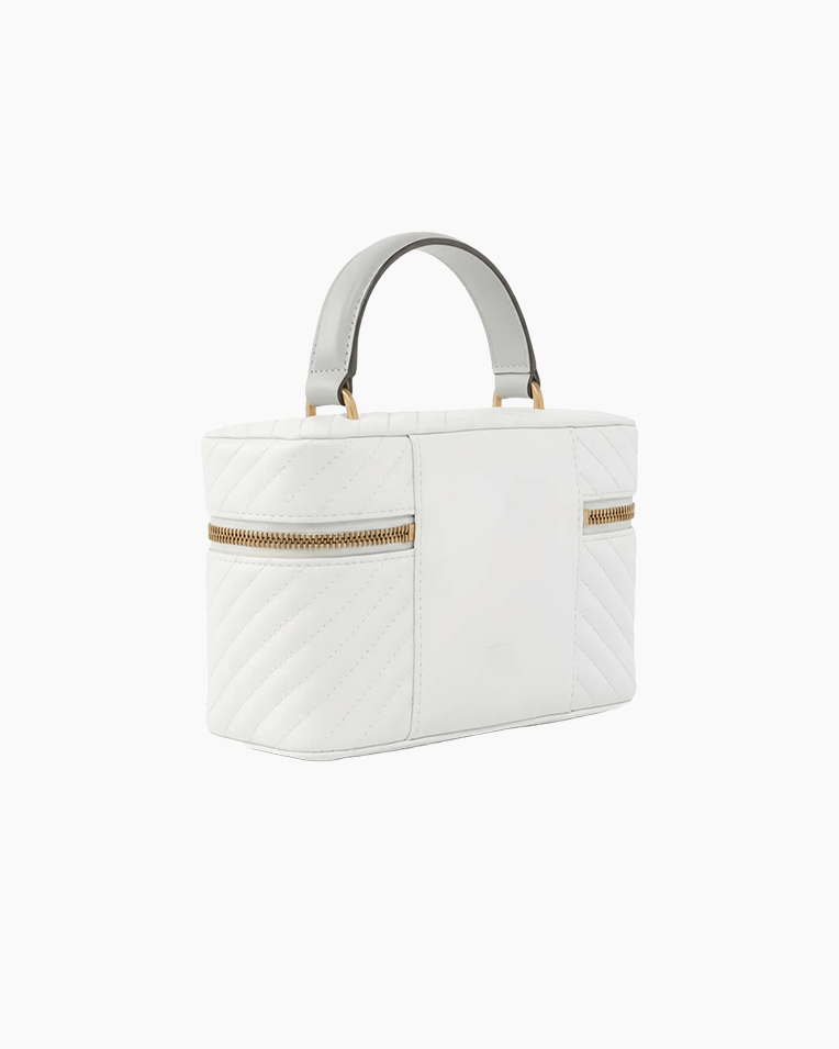 Сумка Pinko Vanity Soft Mini Sheep Nappa Chevron с ручками и бронзовой фурнитурой в стеганой коже белая 11x7х18 см 106382A0GKZ15Q