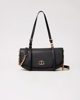 Сумка Twinset Shoulder bag with flap and Oval T, через плече із золотою фурнітурою чорна 30x7.5х24 см 241TB7063