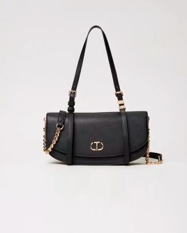 Сумка Twinset Shoulder bag with flap and Oval T, через плечо с золотой фурнитурой черная 30x7.5х24 см 241TB7063 