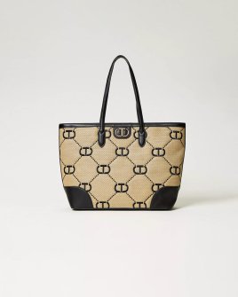 Сумка Twinset Palermo shopping bag with Oval T embroidery, через плечо полиамид черный 36x13х31 см 241TB7210