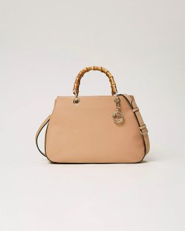 Сумка Twinset Florence shopper with bamboo handles, через плече з бамбуковими ручками з екошкіри коричнева 35x11х24 см 241TB7240