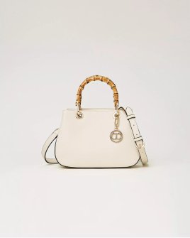 Сумка Twinset Florence shopper with bamboo handles, через плечо с бамбуковыми ручками из экокожи белая 35x11х24 см 241TB7241