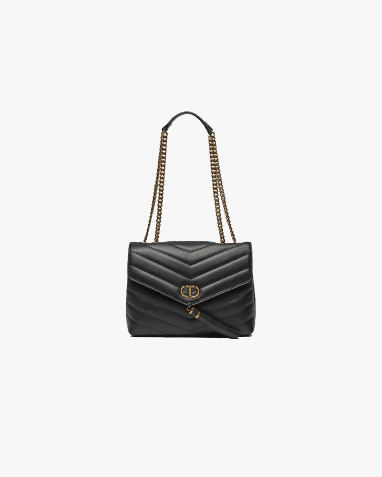 Сумка Twinset Dreamy leather shoulder bag, через плече із золотою фурнітурою шкіра чорний 26x9х20 см 241TB7340-Nero Сумка Twinset Dreamy leather shoulder bag, через плече із золотою фурнітурою шкіра чорний 26x9х20 см 241TB7340-Nero