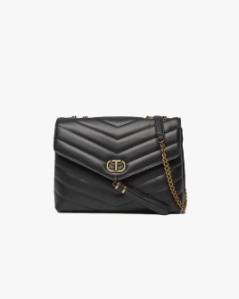 Сумка Twinset Dreamy leather shoulder bag, через плечо с золотой фурнитурой кожа черный 26x9х20 см 241TB7340-Nero