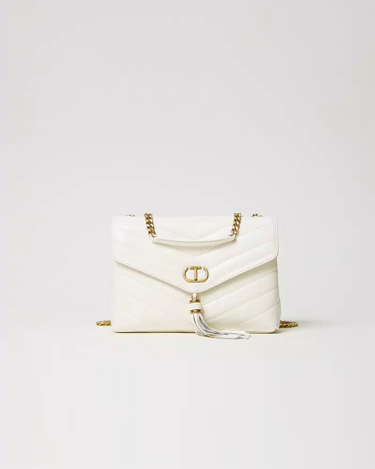 Сумка Twinset Dreamy leather shoulder bag, через плечо с золотой фурнитурой кожа белый 26x9х20 см 241TB7340-White Snow