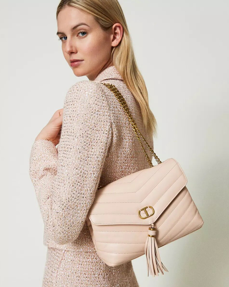 Сумка Twinset Dreamy leather shoulder bag, через плечо с золотой фурнитурой кожа розовый 26x9х20 см 241TB7340
