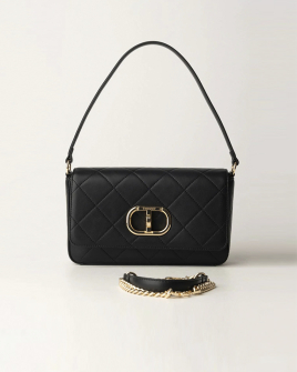 Сумка Twinset Shoulder bag with flap and Oval T, через плече із золотою фурнітурою чорна 25x6х15 см 242TB7252