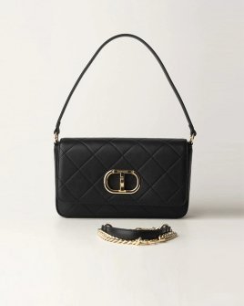 Сумка Twinset Shoulder bag with flap and Oval T, через плече із золотою фурнітурою чорна 25x6х15 см 242TB7252