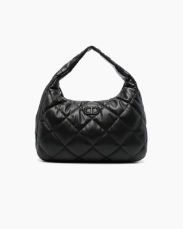 Сумка Twinset хабо через плече велика стьобана з логотипом Oval T чорний 26x12х37 см 242TB7350