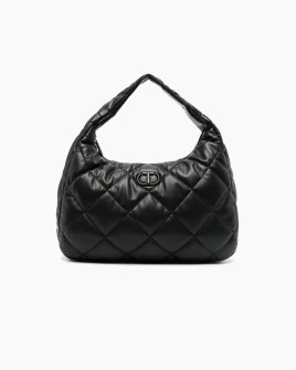 Сумка Twinset хабо через плече велика стьобана з логотипом Oval T чорний 26x12х37 см 242TB7350