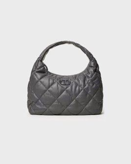 Сумка Twinset хабо через плечо большая стеганая с логотипом Oval T серый 26x12х37 см 242TB7350
