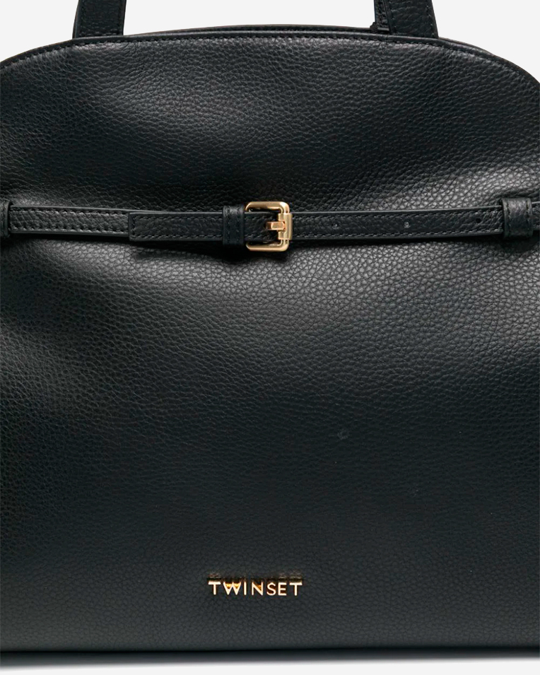Сумка Twinset Farfetch, тоут з логотипом чорний шкіра 35x14х16 см 242TD8371