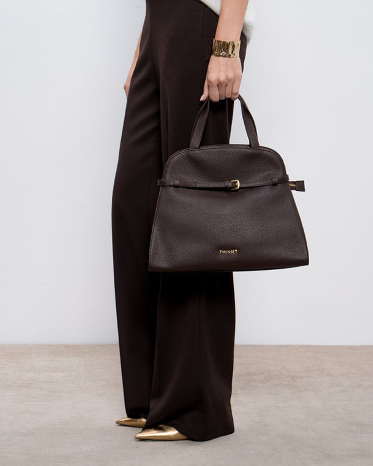 Сумка Twinset Farfetch, через плече з логотипом шкіра коричневий 35x14х16 см 242TD8372