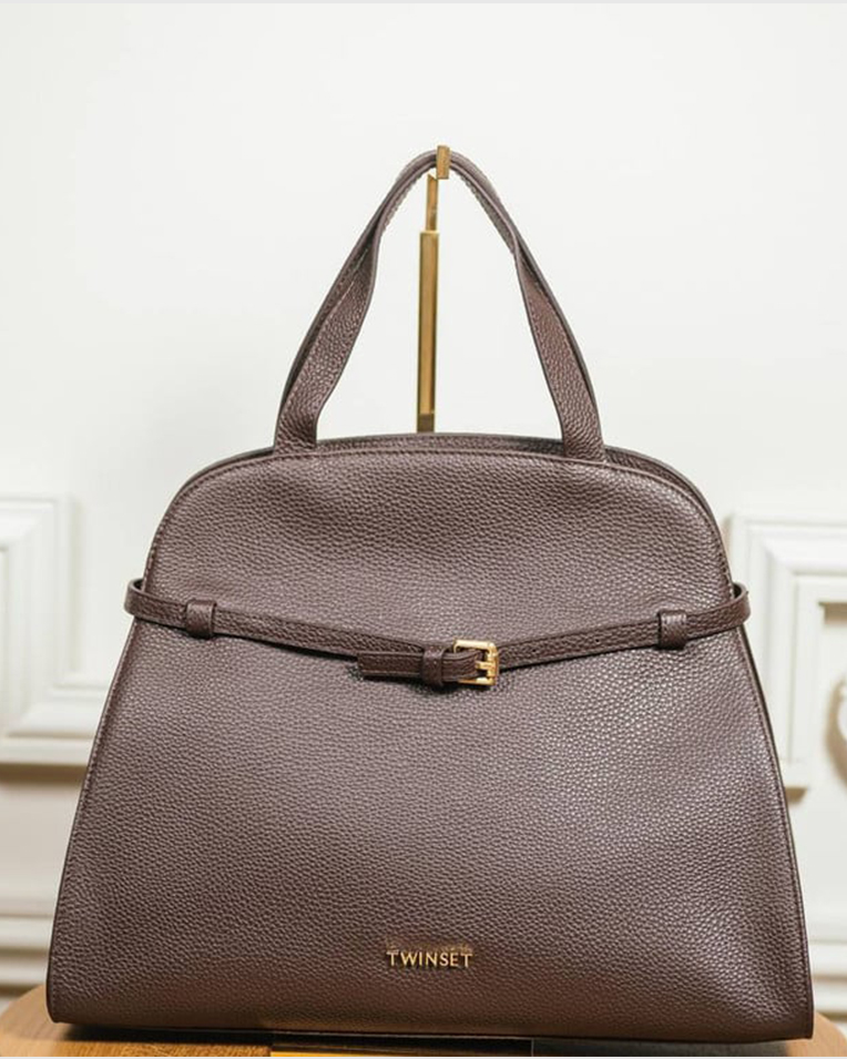 Сумка Twinset Farfetch, через плече з логотипом шкіра коричневий 35x14х16 см 242TD8372 Сумка Twinset Farfetch, через плече з логотипом шкіра коричневий 35x14х16 см 242TD8372