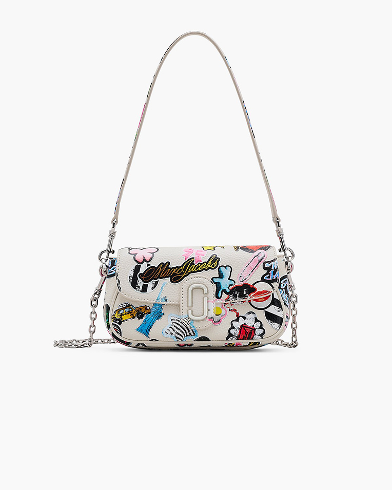 Сумка женская Marc Jacobs The Sticker Clover Shoulder Bag в зернистой коже белый с нашивками 2S5HSH027H02 101