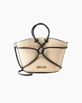 Сумка Just Cavalli Knot Tote Bag через плече с черныіми деталями бежевый 45x16х30 см 80RA4BR2ZSE02