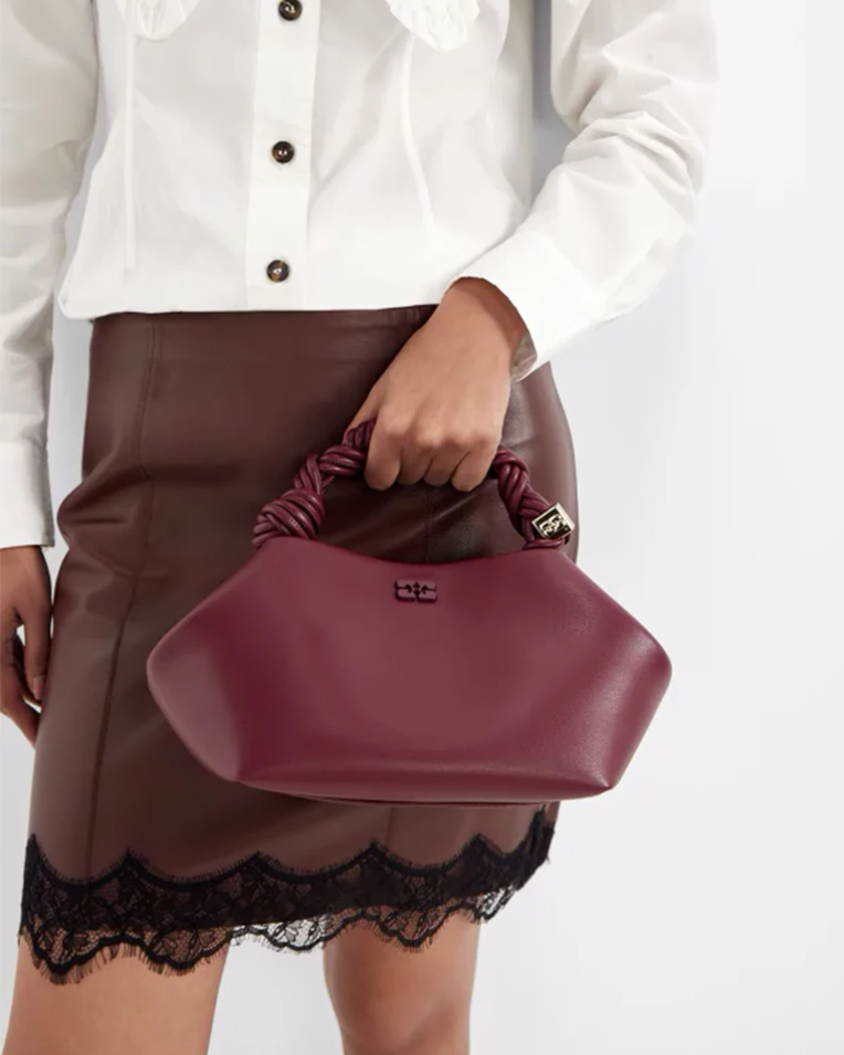 Сумка Ganni Bou Bag small тоут кожа бордовый 28х14х17 см A5313