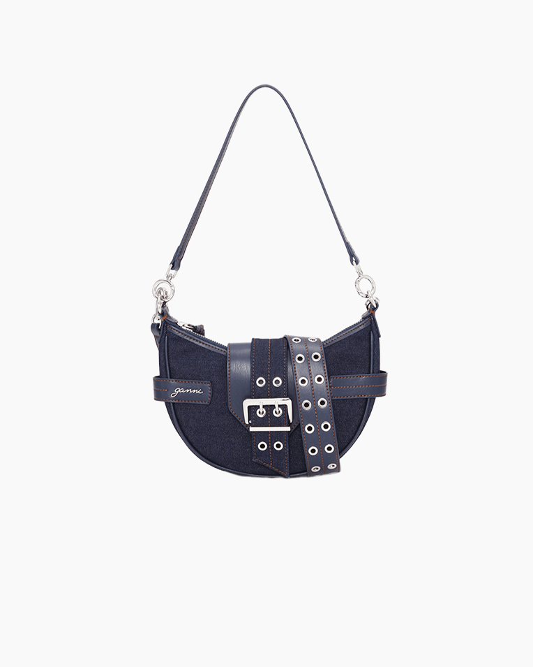 Сумка Ganni  Denim Small Bucky Crossbody, через плечо хлопок синий 16,5х6х23 см A6137