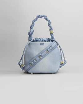 Сумка Ganni Bou Bucket бавовна блакитна 18x13х18,5 см A6495 Сумка Ganni Bou Bucket бавовна блакитна 18x13х18,5 см A6495