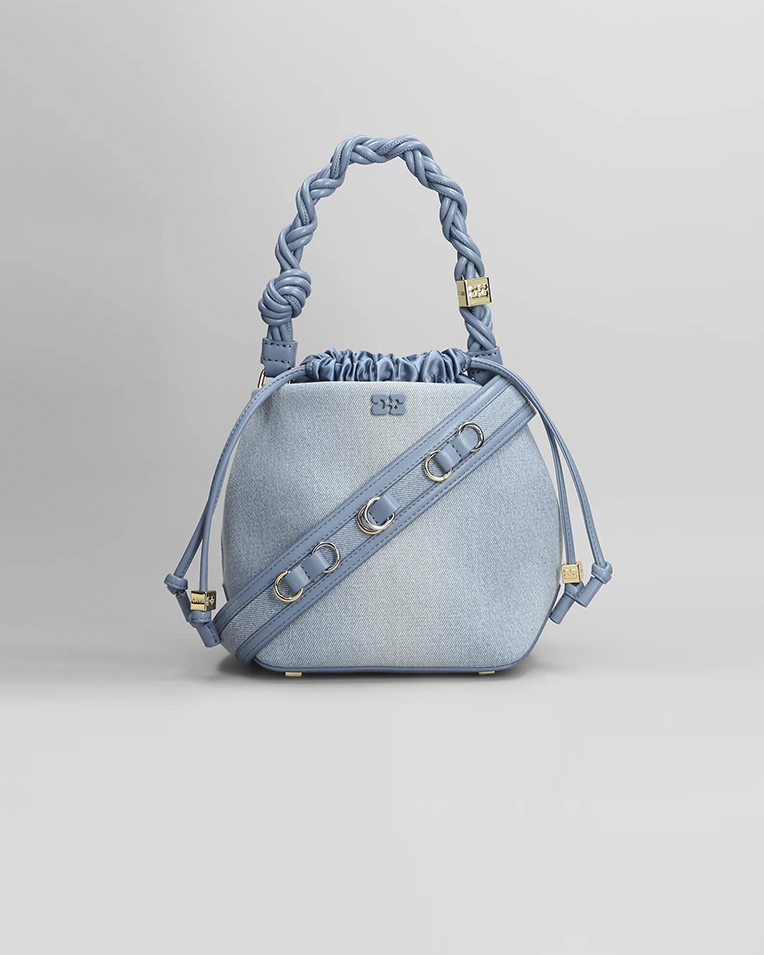 Сумка Ganni Bou Bucket  бавовна блакитна 18x13х18,5 см A6495
