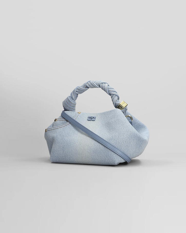 Сумка Ganni Bou Bag small тоут бавовна блакитна 29х14 см A6497