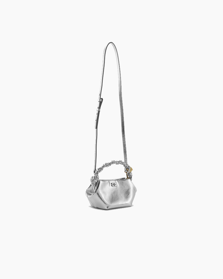 Сумка Ganni croc patent шоппер кожа крокодила серебро 25x11х11,5 см A6595
