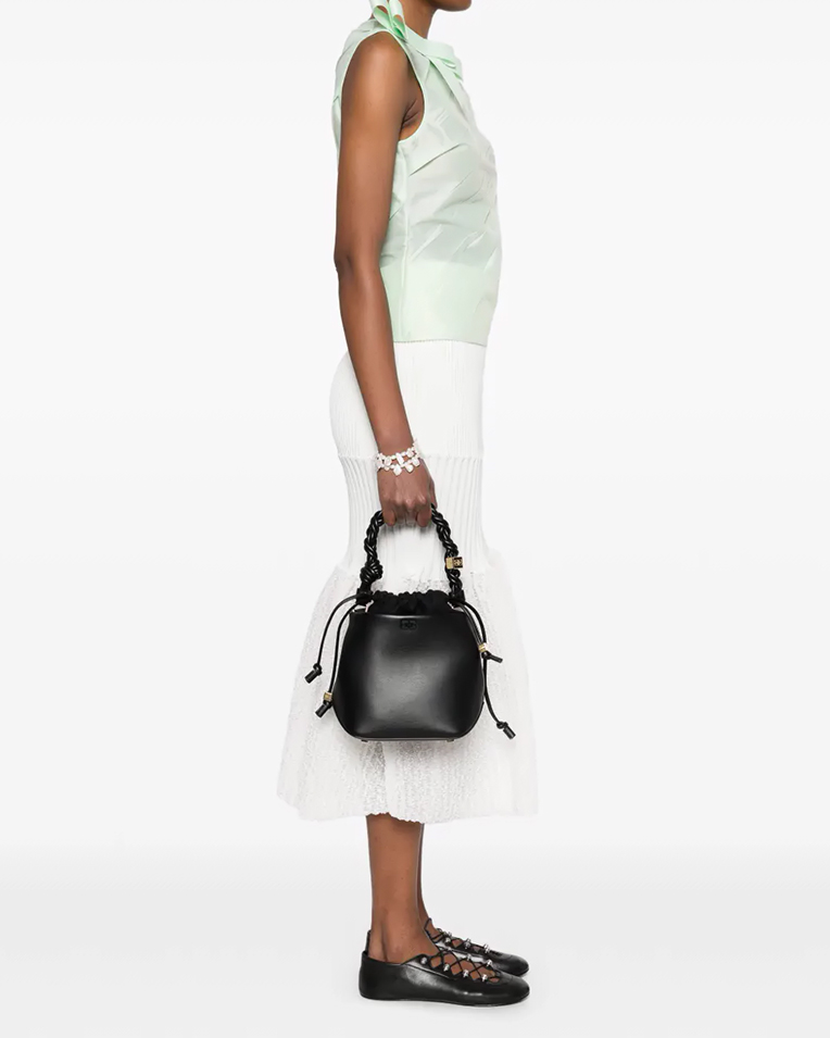 Сумка Ganni Bou Bucket Bag шоппер чорний шкіра 18x13х18,5 см A6934