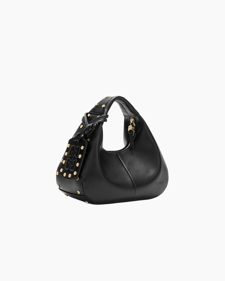 Сумка Ganni Mini Hobo Bag Studs хабо чёрная с застёжками 24x13х19 см B2070100