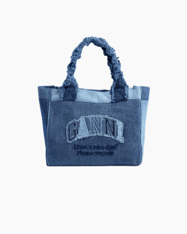 Сумка Ganni Medium Trapeze Shopper Denim бавовна блакитна 38х16х30 см B2110090