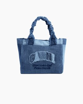 Сумка Ganni Medium Trapeze Shopper Denim бавовна блакитна 38х16х30 см B2110090