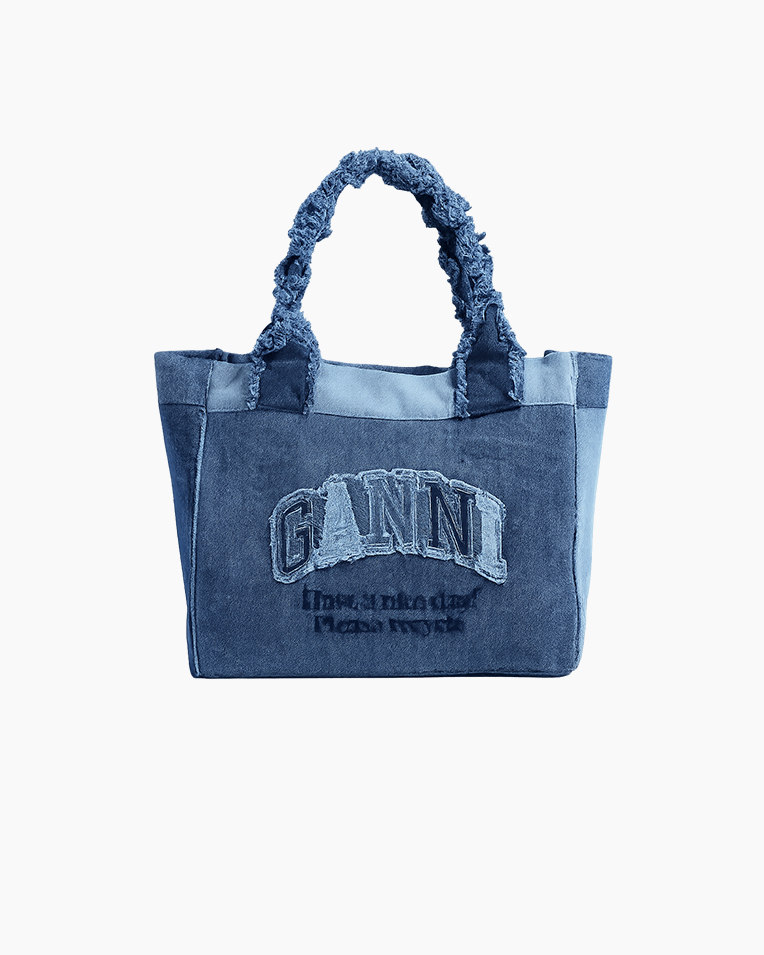 Сумка Ganni Medium Trapeze Shopper Denim бавовна блакитна 38х16х30 см B2110090