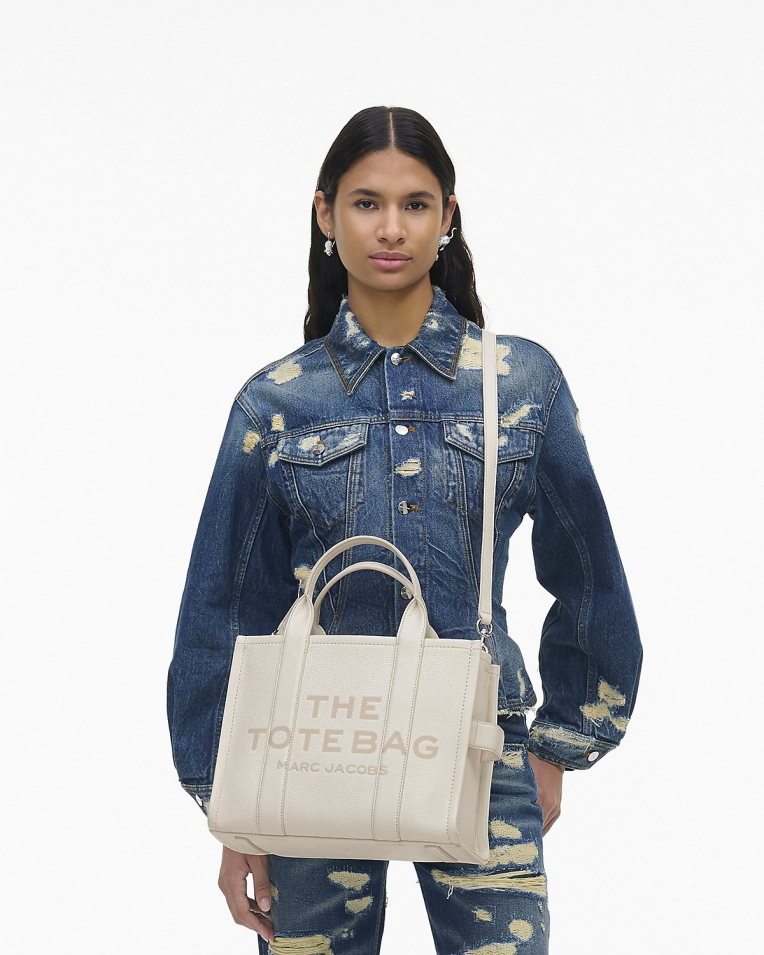 Сумка Marc Jacobs The Leather Medium Tote Bag, тоут зернистая кожа белая 34x15х27 см H004L01PF21140
