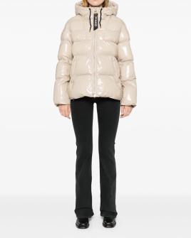Жіноча утеплена куртка Pinko Eleodoro з глянсовою бежевою фактурою 101597-A11KD05