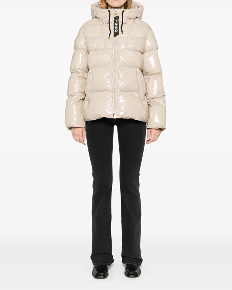 Жіноча утеплена куртка Pinko Eleodoro з глянсовою бежевою фактурою 101597-A11KD05