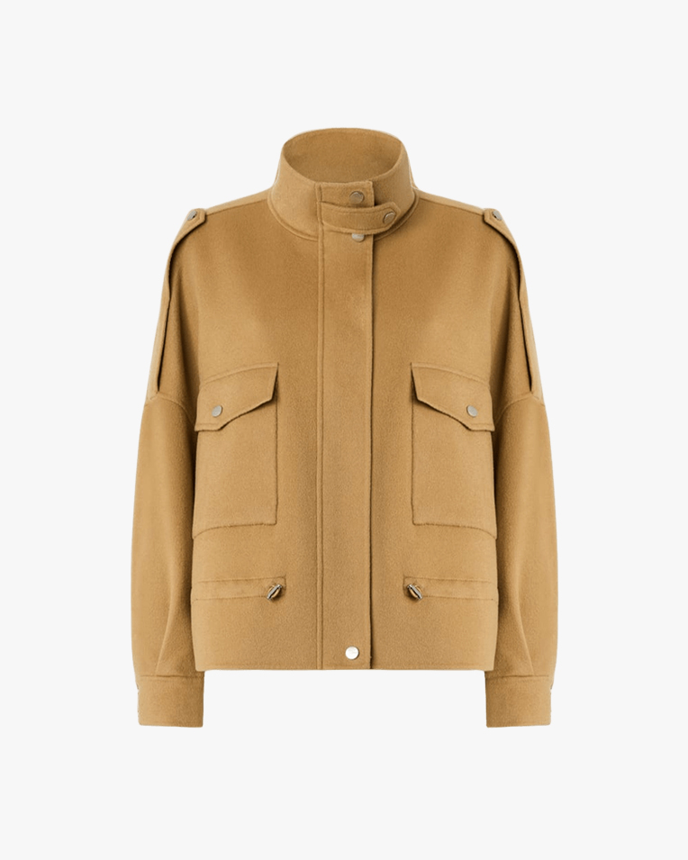 Женское короткое пальто Pinko Crostino Caban бежевый шерсть 105341A2XMCAM