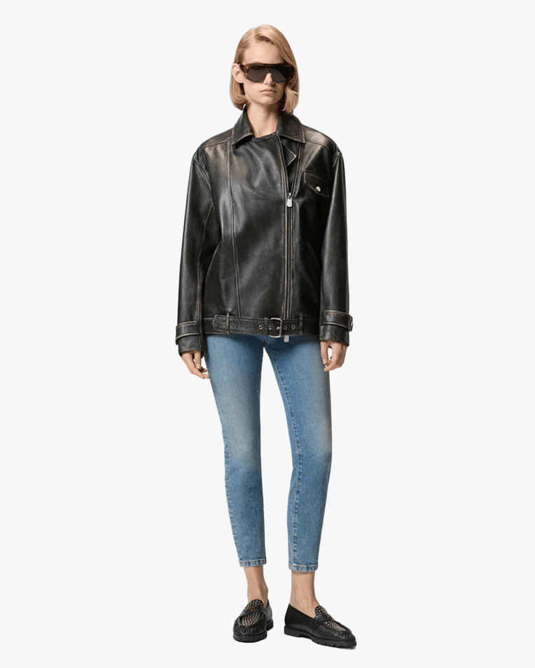 Женская байкерская куртка косуха Pinko Cacio Pepe кожа черный 105369A23UZ98