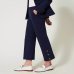Женский костюм Twinset Oval T жакет с укороченными штанами с пуговецами вискоза синий 241TP2270