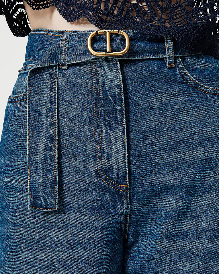 Жіночі джинси широкого крою Twinset Wide leg jeans with belt синій поліестер 241TP2662