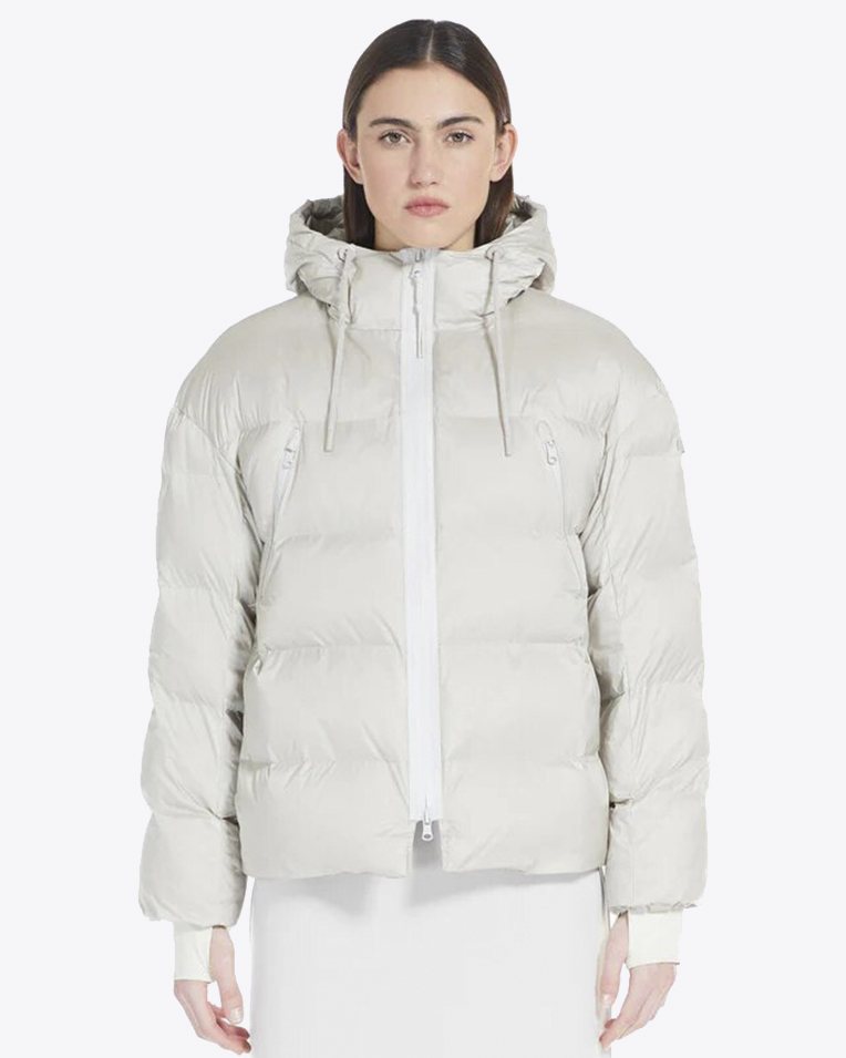 Жіночий пуховик короткий Max Mara Candia з капюшоном світло сірий 2426486058600-001