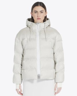 Жіночий пуховик короткий Max Mara Candia з капюшоном світло сірий 2426486058600-001