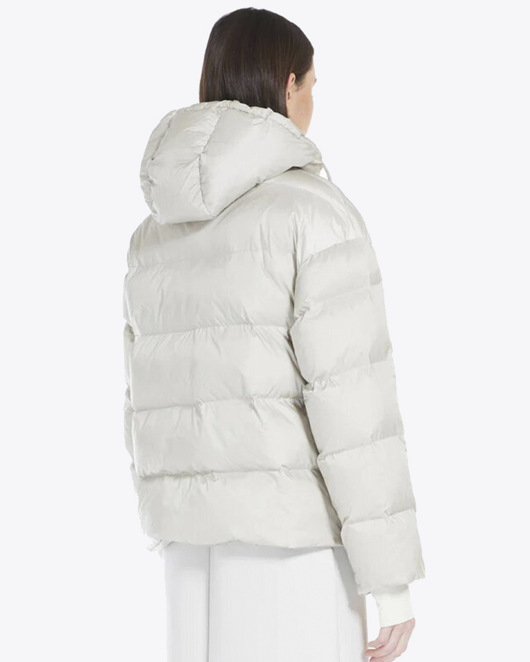 Жіночий пуховик короткий Max Mara Candia з капюшоном світло сірий 2426486058600-001