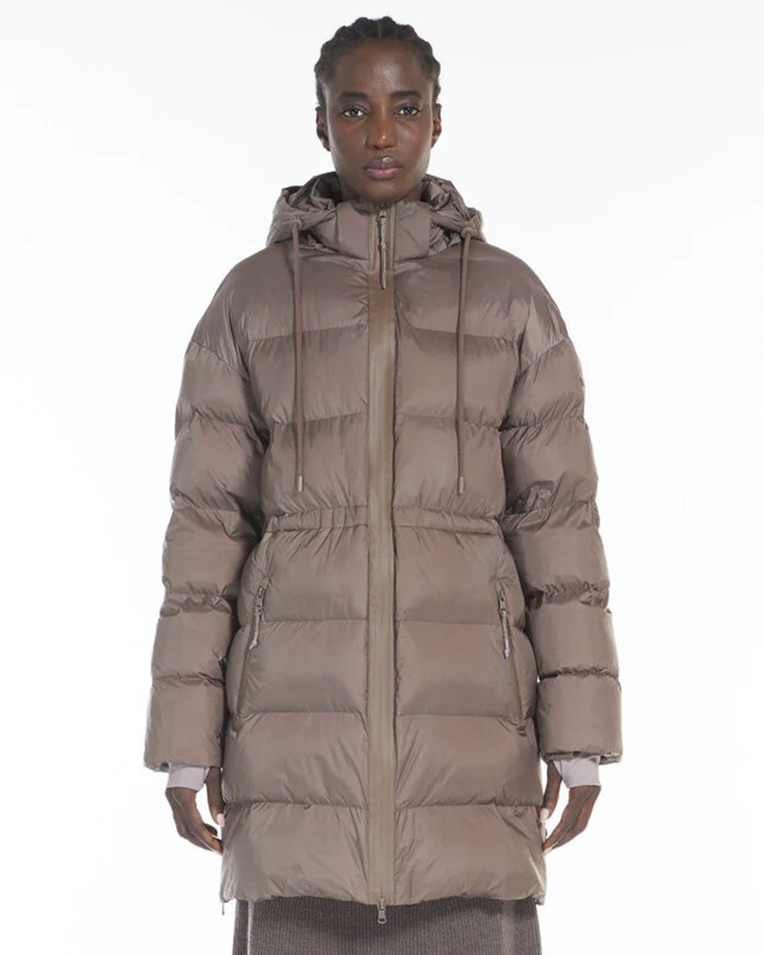 Жіночий пуховик подовжений Max Mara Master з капюшоном шоколад 2426486068600-002