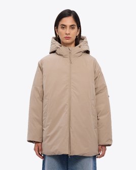 Жіночий пуховик парка Max Mara Capsula oversize з капюшоном темно бежевий 2426486078600-002