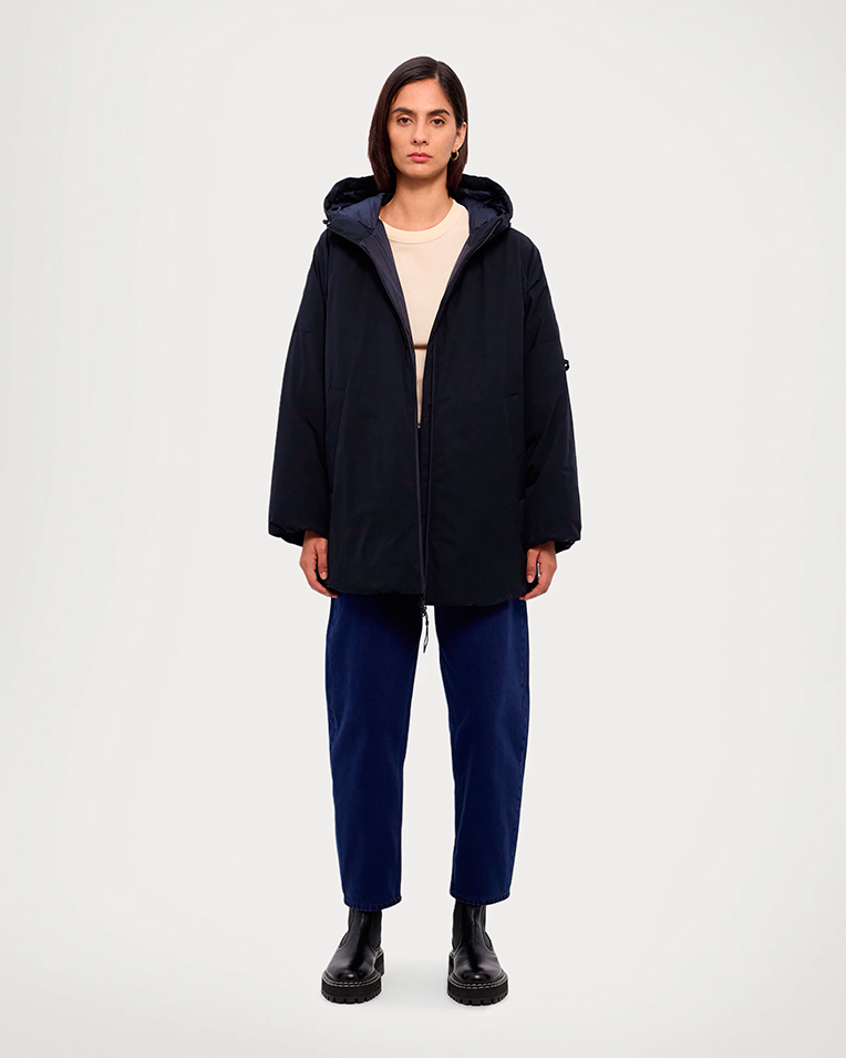 Жіночий пуховик парка Max Mara Capsula oversize з капюшоном темно синя 2426486078600-003