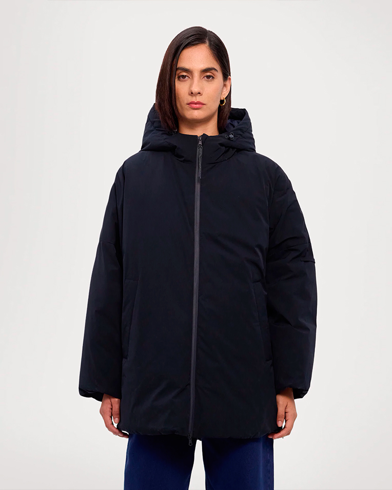 Жіночий пуховик парка Max Mara Capsula oversize з капюшоном темно синя 2426486078600-003