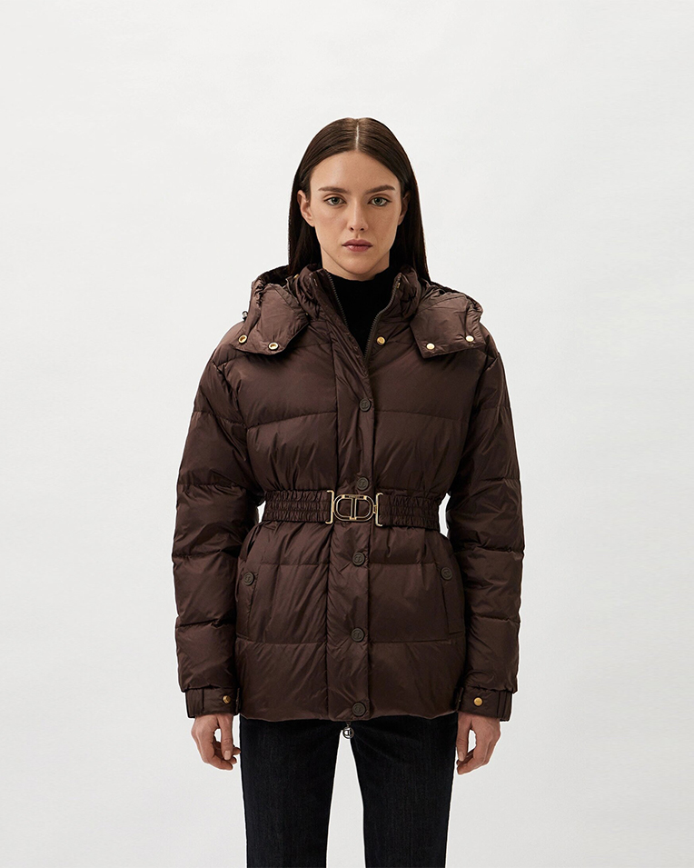 Жіночий пуховик Twinset з ременем Оval T коричневий 242TT2381-11946
