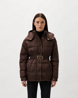 Жіночий пуховик Twinset з ременем Оval T коричневий 242TT2381-11946