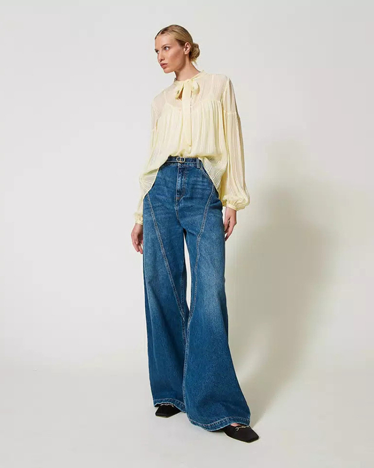 Женские джинсы широкого кроя Twinset Wide leg Medio хлопок синий 251TP2572-01611