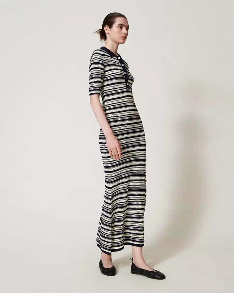 Женское платье Twinset двухцветное миди с ажурным узором 251TP3190-12261