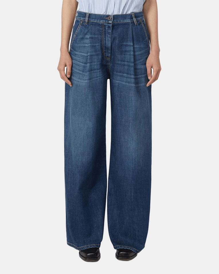 Женские джинсы широкого кроя Max Mara Weekend Ortles хлопок синие 2525186041 004